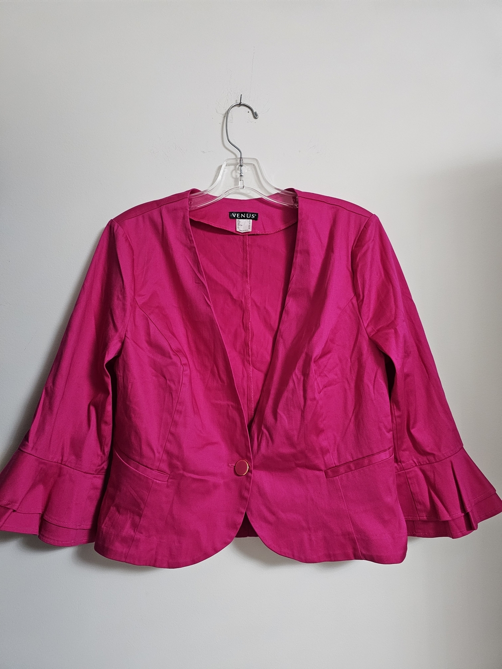 VENUS Hot Pink Ruffle-Sleeve Blazer And Matching Pants Set